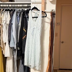 Textured Light Blue Halter Tie Mini Dress